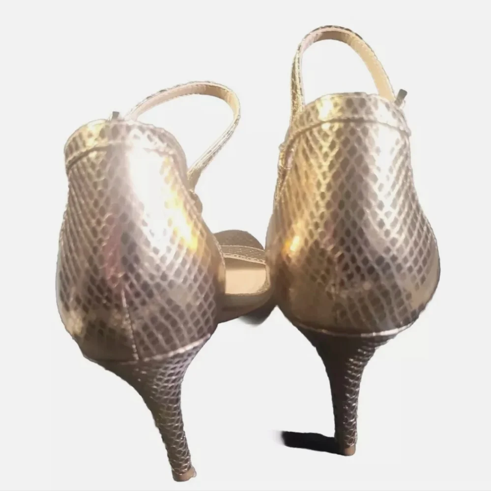 NWB MICHAEL KORS Gold Snake Print Leather Ankle Strap Sandals
